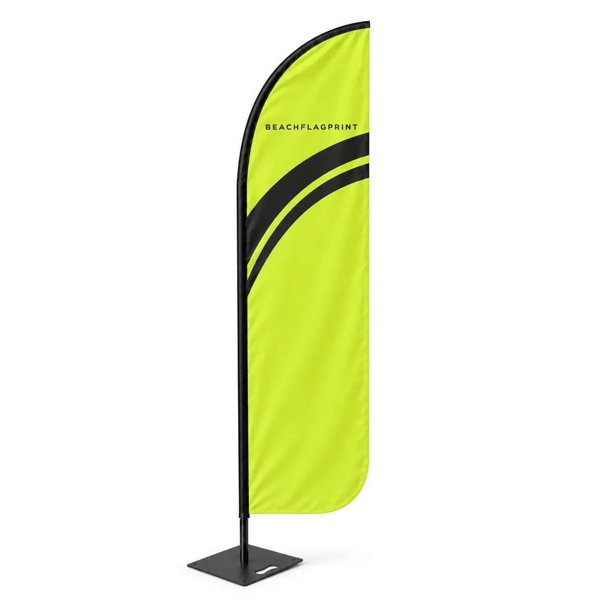 Illustrative Y-ROUND Beachflag mit Deluxe-Standfuß vor weißem Hintergrund